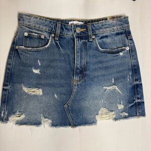 Zara Y2K Skirt Women's Small Distressed Mini Skirt - Blue Jean